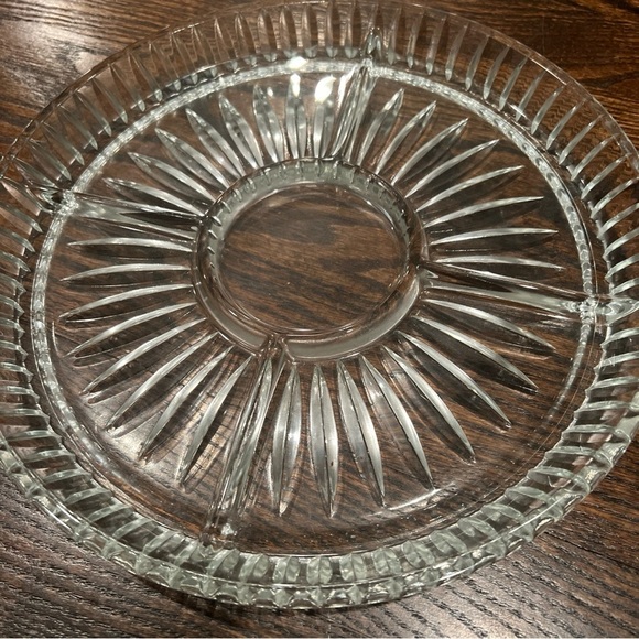 Other - Heavy Clear Glass Divided Serving Dish Chips/Veggie Tray 4 Slots+Dip Center 11.5